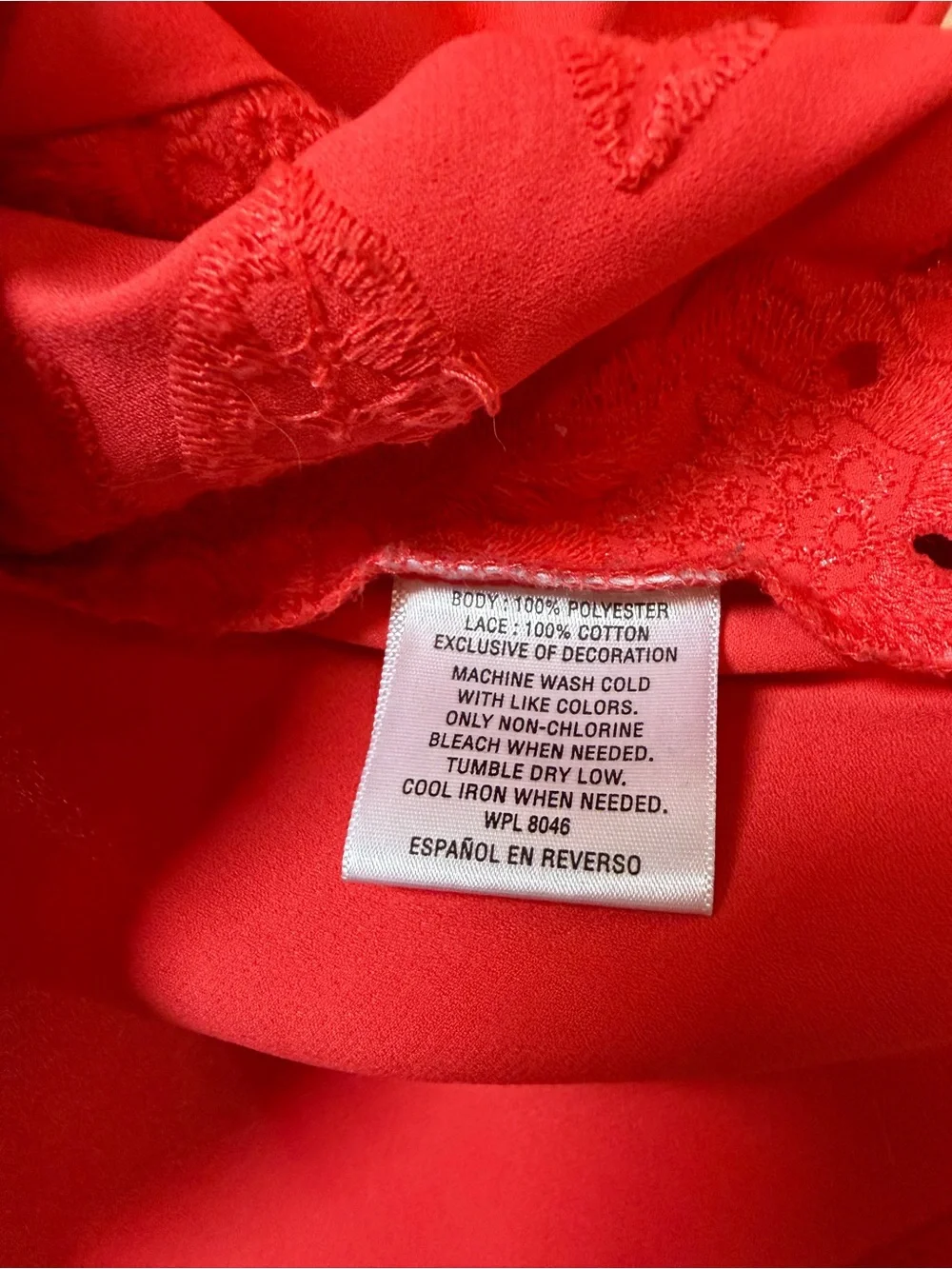 Maison Jules | Poppy Red Sleeveless Button Up Top, Eyelet, Lace Trim, Size L